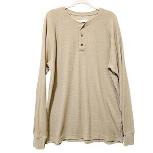 Red Head Brand Co. Henley Shirt‎ Mens XL Cotton Blend Tan 3 Buttons Long Sleeve